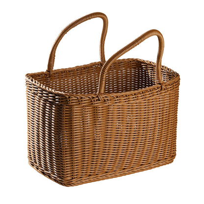IMIKEYA Plastic Woven Picnic Basket with Handle - Woven Shopping Basket 14.7x7.7x6.7 Inch Store Container for Fruits Food Flowers Bread Organizer