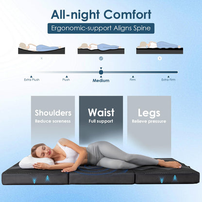INGEROOM Foldable Mattress Twin - Memory Foam 4 inch Trifold Mattress for Camping, with Portable Handle, Non-Slip Folding Floor Bed Sofa for Guest Travel Yoga, Washable Breathable Cover
