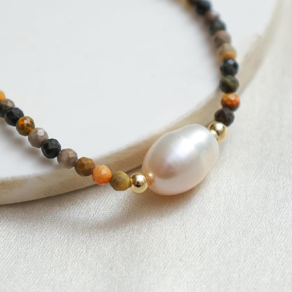 Gempires Bumble Bee Jasper Gemstone Bracelet for Women Adjustable Handmade Jewelry with Freshwater Pearl Gold-Plated Beaded Bracelet Hypoallergenic Gift for Strength Focus & Style