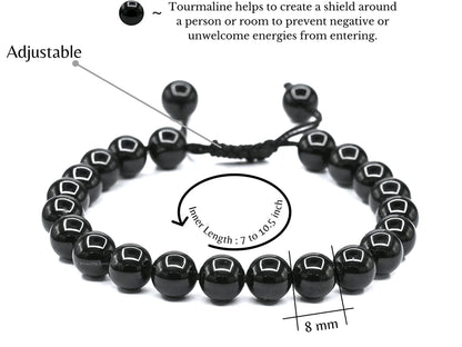 Amazing Gemstone Black Tourmaline Bracelet for Women Men's Gifts - Protection Healing Crystal Bracelet - 8mm Gemstone Beaded Adjustable Bracelet Pulseras Para Hombres Mujer Stocking Stuffers