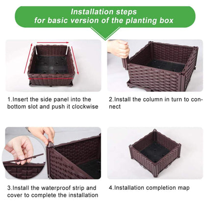 Elevated Planting Box, Indoor Outdoor Planter Boxes, Modern Rattan-Style Plastic Plant Stand, Garden Raised Bed for Vegetables, Herbs, Flowers,16"x16"x9"/40x40x23cm