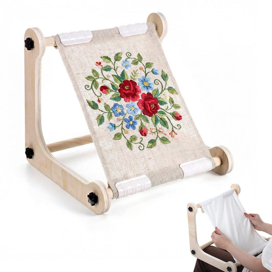 Adjustable Embroidery Table Stand, Cross Stitch Hoop Stand, Wood Embroidery Hoop Holder, Hands-Free Cross Stitch Scroll Frame Needlepoint Stands for Arts Crafts Sewing Needlework Crossstitch Supplies