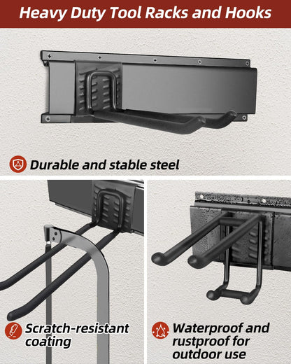 LRYXEG 48-Inch Garage Storage Tool Organizer with 8 Hooks - Heavy Duty Metal Rack for Garage Organization, Garden Tool Organizer - Wall Mounted Tool Hanger for Shovels, Ladders, Lawn Tools