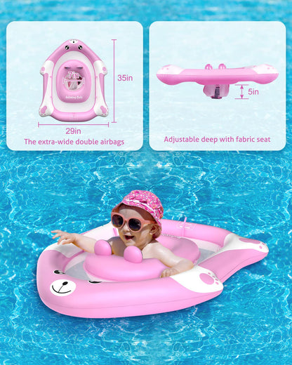 Relaxing Baby - Pool Float with Adjustable Seat Pocket,Baby Swimming Float with Canopy of UPF 50+ UV Protection, Super Safety Bear-Shaped Baby Floats for 6-36 Months,Pink Bear