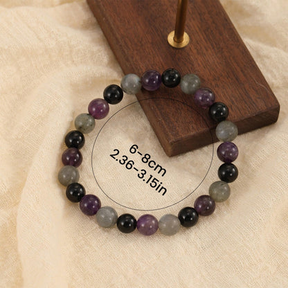 Crytsal Vibe Ultimate Protection Bracelet - Labradorite – Amethyst – Black Tourmaline - 8mm Beaded Bracelet for Protection - Elastic Adjustable Size