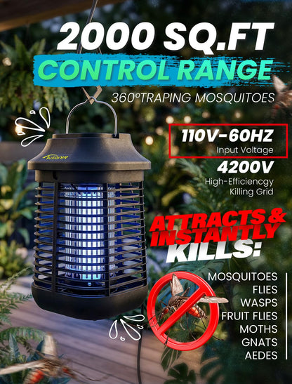 Bug Zapper 4200V for Outdoor and Indoor, 9.84 Ft Power Cord with Switch, Waterproof Electric Mosquito Zappers(3rd Generation), Mosquito lamp, Electronic Bug Zapper Light Bulb