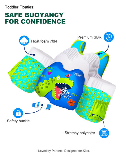 AEOCOO Puddle Float Jumper 20-30-50 Pounds, Toddler Swim Vest for 1-3-5 Years Old, Pool Floats with Swimming Arm Floaties Swim Jacket with Water Wings for Kids Swimmies, Boys, Girls, Niños, Dinosaur