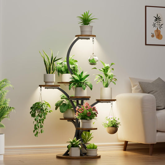 Plant Stand Indoor with Grow Lights - 8 Tiered Tree-Shaped 46.3" Tall Corner Plant Shelf, Grow Light Shelf Display for Indoor Plants Multiple, Flower Holder for Living Room Patio Balcony Décor