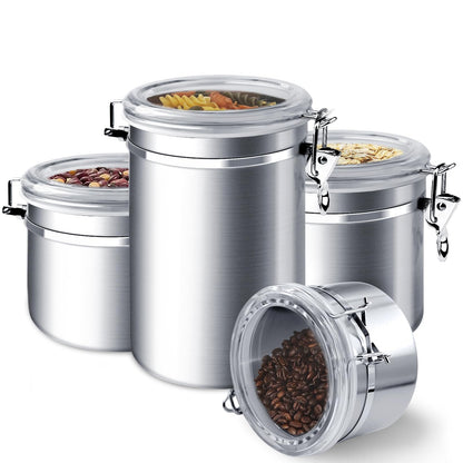 ENLOY 4-Piece Stainless Steel Airtight Food Storage Canister Set with Clear Lid, Containers Sets for Kitchen Counter for Sugar, Flour, Tea, Candy, Cookie, Spice, 28/32/38/65 oz