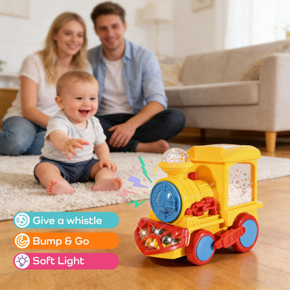 Light Up Train Toy for Toddlers, Transparent Car Toy for Kids with Cool Light and Music Educational Crawling Toys for Baby Boys and Girls