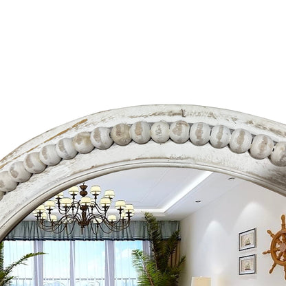 dwellington Rustic Round Wall 24 Inch Wood Circle Mirror with Beads, Decorative Farmhouse Mirror for Living Room, Bedroom, Kitchen, Entryway (White)