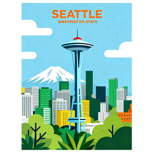JZHYOAN Seattle Washington State Vintage Travel Posters Landscape Diamond Art Painting Round Full Drill Canvas Poster Wall Art Decor Print Picture Mosaic Cross Stitch Craft for Home Decor 30x40cm