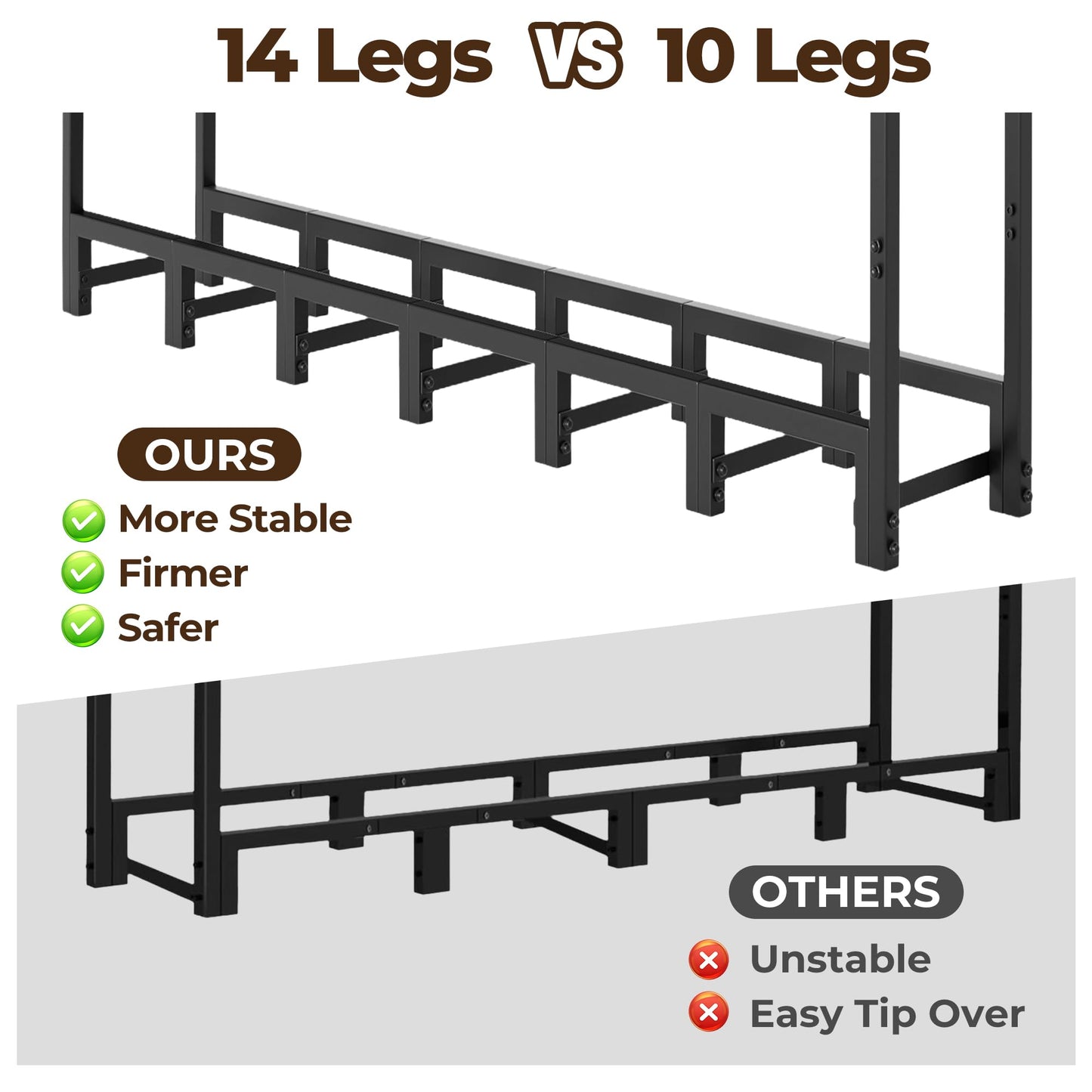 Amagabeli 8ft Firewood Log Rack Outdoor Heavy Duty Logs Holder for Fireplace Indoor Outdoor Adjustable Wood Racks for Fire Wood Holder Metal Pile Stand Storage Stacker Organizer Black