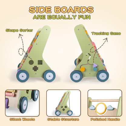 LOL-FUN Wooden Baby Walker with Wheels, Baby Walker for Boys 12 Months Push Toy, Montessori Walking Toys for 1 Year Old Activity Center