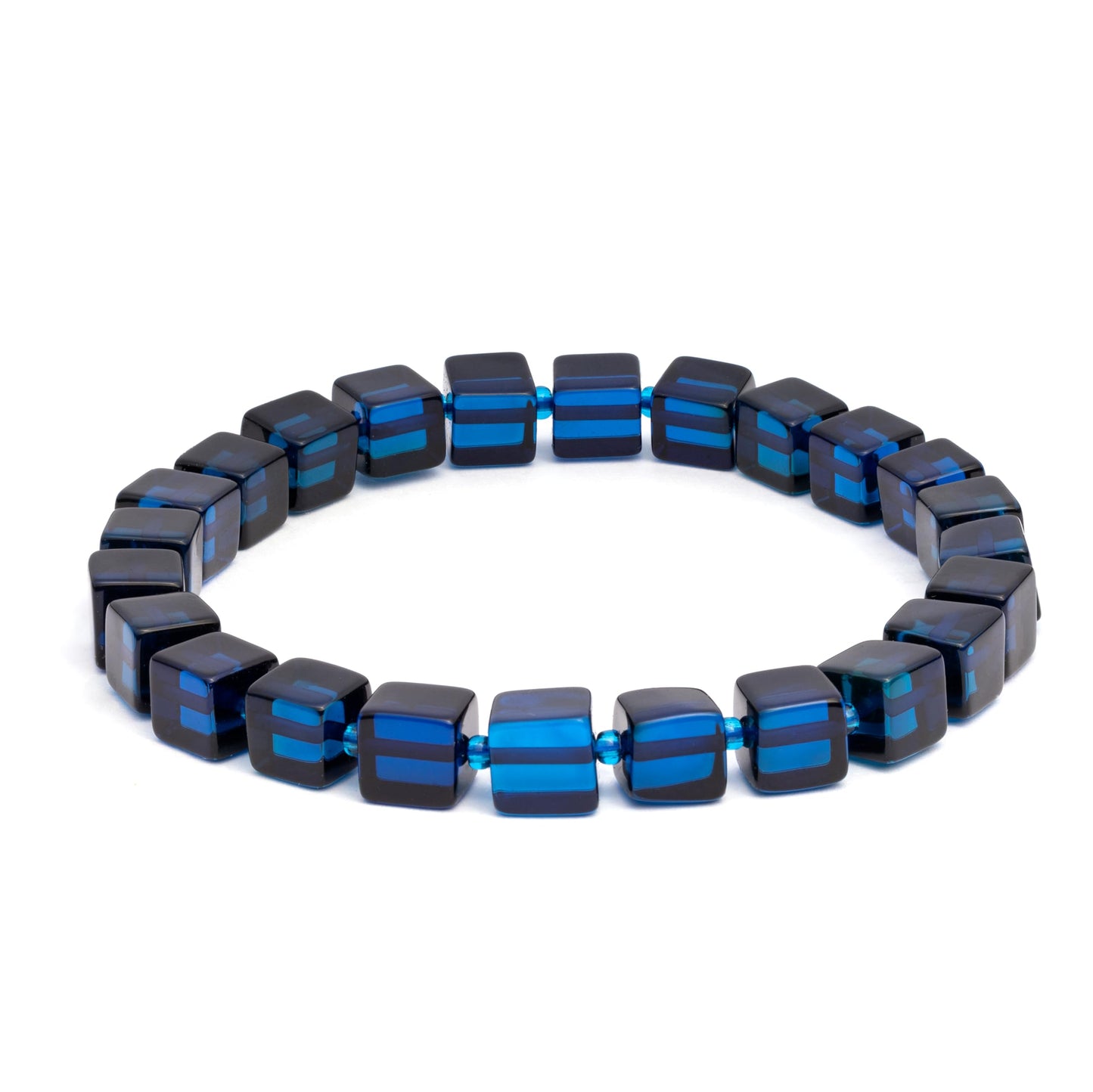Amber by Mazukna Natural Blue Baltic Amber Bracelet for Women and Men – Stretch Wristband with Polished Cube Beads, Lightweight Unisex Jewelry Gift for Daily and Casual Wear (Blue)