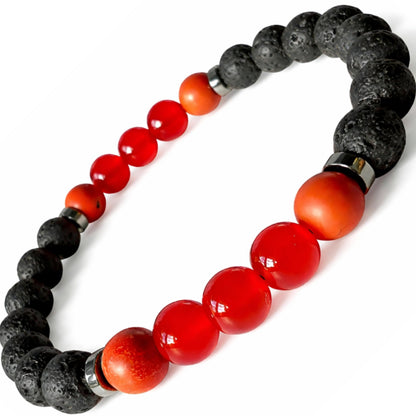 TEJO Natural Stone Beaded Bracelet – Handmade Energy Healing Bracelet for Men & Women, Yoga Chakra Jewelry Gift (Black & Red Natural Stone Bracelet – for Men, 8 inches)