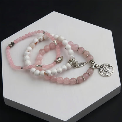 Jardme Rose Quartz Healing Pink Crystal Bracelets for Women, 8mm Beaded Natural Stone Stretch Chakra Bracelets Tree of Life Bracelet Jewelry Gifts for Women