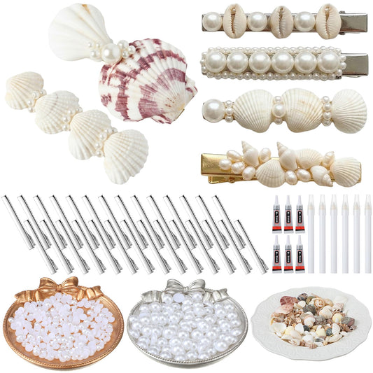 XunYee 30 Set DIY Hair Clips Kit Decorating Alligator Hair Clips to Craft Kit with Shells Pearls Dotting Pen Glue for Women Crafting Night DIY Party Supplies