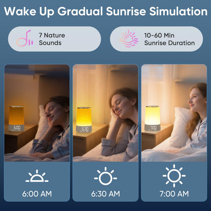 AFEXOA Sunrise Alarm Clock with 30 Soothing Sounds, White Noise Machine with Alarm Clock & Wake Up Light, Dimmable Display, Night Light for Bedroom, Heavy Sleepers, Adults & Kids