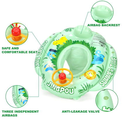 Inflatable Baby Swim Safe Seat Float Ring Toddler Pool Float with Seat Boat Inflatable Ride-on Swimming Pool Toys for Kids Outdoor(Green)