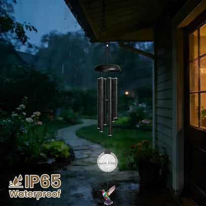 37" Solar Wind Chimes for Outside, Memorial Wind Chimes with Solar Powered Acrylic Lights & Hand-Painted Hummingbird – Sympathy Gift for Loss of Loved One, Outdoor Wind Chimes for Garden, Patio, Yard