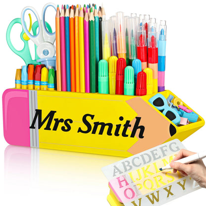 Containlol Teacher Appreciation Gifts Name DIY Pencil Shape Holder Organizer Birthday Favor Supplies for Women Men End of Year Thank You Gifts Desk Sign School Office Decor