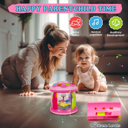 M SANMERSEN Baby Girl Toys 6-12 Months - Babies Ocean Rotating Projector Light Up Musical Toys for 12-18 Months Crawling Learning Tummy Time 1 2 Years Old Infant Boys Girls Pink
