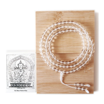 Authentic Tibetan Natural Crystal Mala Beads 108, Buddhist Prayer Beads Sphatik Mala, Clear Quartz Gemstone Bracelets, Meditation Japamala Chakra Necklace for Women and Men