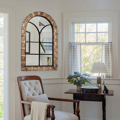 XGGJWW 36x24 Inch Arched Window Pane Wall Mirror - Rustic Farmhouse Solid Wood Decorative Mirror for for Living Room, Bedroom, Entryway & Bathroom