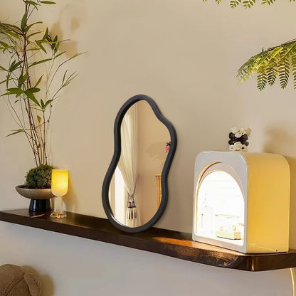 AAZZKANG Irregular Wall Mirror with Wood Framed Small Asymmetrical Black Hanging Mirrors for Bedroom Living Room Bathroom Entryway Dressing Room Decorative