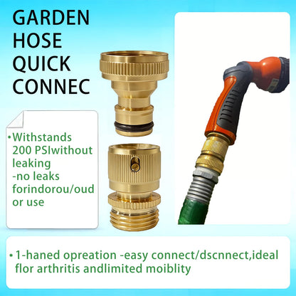 Yoniccal 3/4 Inch GHT Solid Brass Garden Hose Quick Connect Fittings, Water Hose Connectors with Leak-Proof Seal for Outdoor Gardening and Cleaning Use (4, Gold)
