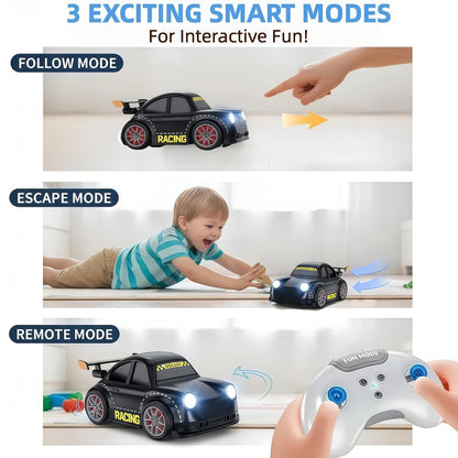 PanniOhye 3-in-1 Smart RC Car with Follow & Escape Modes, 360° Stunt Drift, Voice/Light Effects, and Pet Play Mode, 4WD Remote Control Car Toy for Kids and Cat Dogs (White)