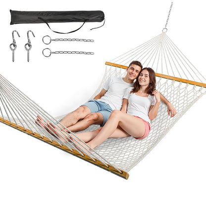 ANAGOO Double Hammock for 2 Person, Handwoven Rope Hammock with Spreader Bar Without Stand - Indoor & Outdoor Use for Patio, Poolside, Backyard (White)
