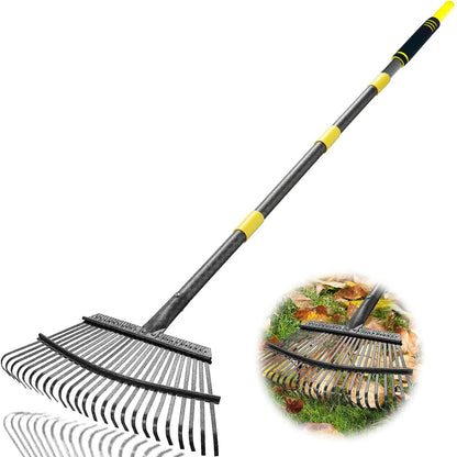 Coopvivi Garden Leaf Rakes, 6FT Rake for Lawns Heavy Duty 25 Metal Tines 18.5 inch Wide, Adjustable Steel Handle, Rakes for Leaves, Gathering Shrub, Grass, Yard