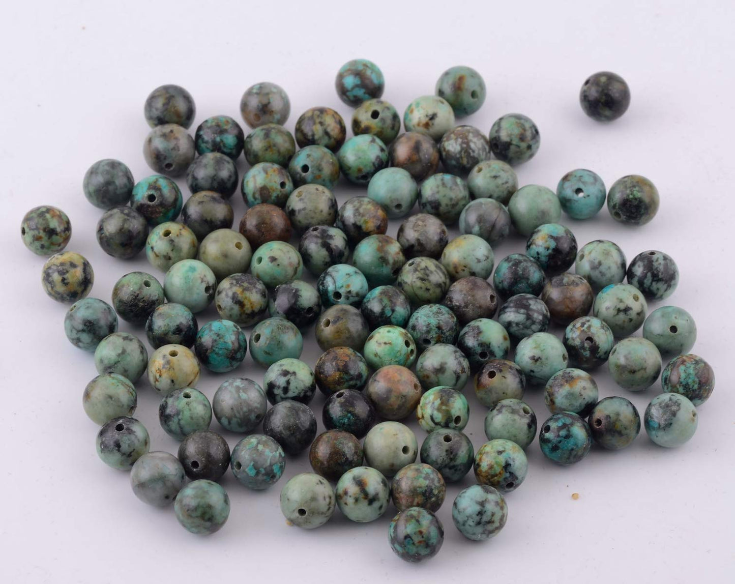Natural Stone Beads 100pcs Round Genuine Real Stone Beading Loose Gemstones Hole Size 1mm DIY Smooth Bead for Bracelet Necklace Earrings Jewelry Making (African Turquoise Green, 10mm)