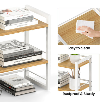 ART-GIFTREE Office Desk Shelf Organizer, Wood Desktop Bookshelf Supplies Storage Rack, Shelf for Top of Desk and Dresser (White-2 Tier)