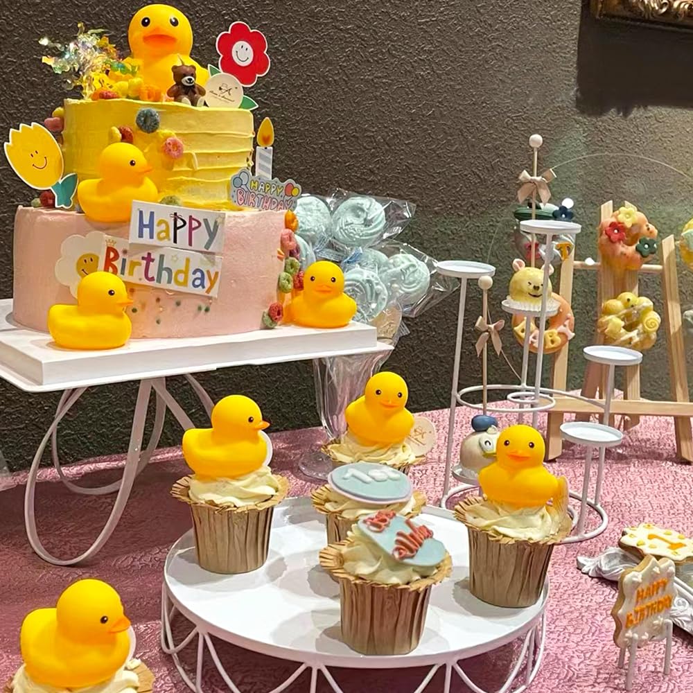 Rubber Yellow Duck,Waterproof No Hole No Squeak 5 Pcs 3.4 Inch No Bebe Noise Ducky Bath Pool Toy Without Hole for Kid Shower Bathtub Toy Birthday Party Decor Cake Topper in Bulk