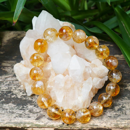 12MM Citrine Bracelet for Women Men, Natural Yellow Sacral & Solar Plexus Chakra Crystal and Gemstones | Stretch Jewelry Gift for Bringing Wealth Success Motivation | Fits for 7.5-8" Large Wrist