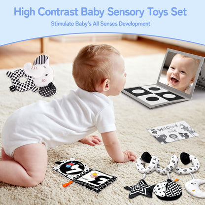 Flyxingxia High Contrast Baby Toys for Newborn, Black and White Baby Sensory Toys for 0-6-12 Months Brain Development, Montessori Infant Toys for Baby Boy Girl Shower Gifts