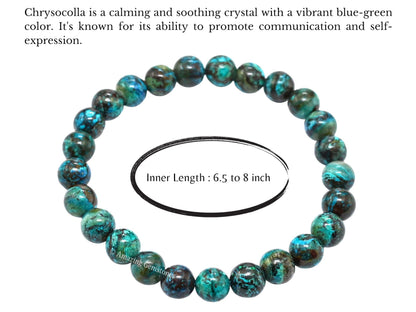 Amazing Gemstone Crystal Bracelet for Women Men's Gifts - Protection Healing Crystal Bracelet - 8mm Gemstone Beaded Stretchable Bracelet Pulseras Para Hombres Mujer Stocking Stuffers Mothers Day Gift (Chrysocolla)