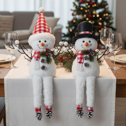MWDJPXY 2 Pack Christmas Table Decorations, 18" Lighted Plush Snowmen Christmas Trees with Pine Cone Twigs, Light Up Snowman Holiday Present, Xmas Party Gifts Tabletop Ornaments (Red and White)