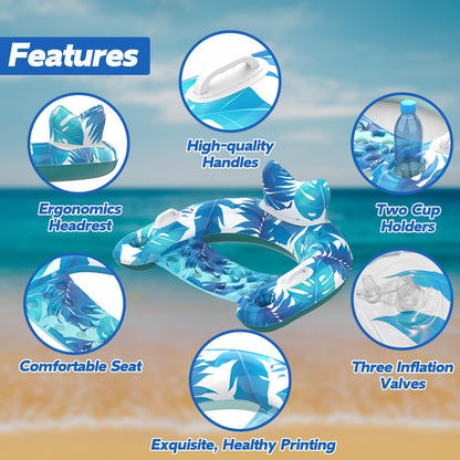 KEUCL Pool Floats, 3 Pack Inflatable Pool Float Chairs with Cupholders & Handles, Pool Floats Adult & Kids Perfect for Pool Lake & Rivers, Pool Toys Party, Relaxing Inflatable Chair for Swimming Pool