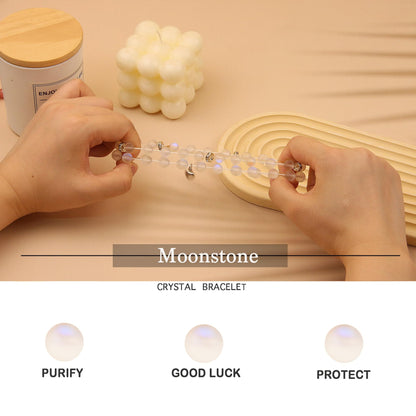 GDLKPYHS Healing Bracelets for Women - Moonstone Bracelet - Healing Prayers Crystal Bracelet, 8mm Natural Stone Stress Relief Yoga Beads Get Well Soon Gifts