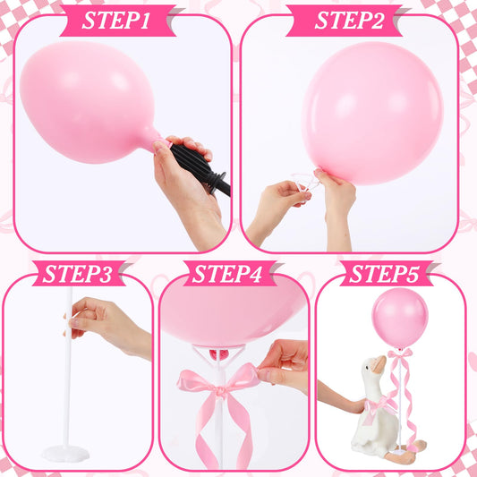 Chunful 6 Sets Pink One Silly Goose 1st Birthday Decoration 11.8 Inch Soft Goose Stuffed Animal Birthday Centerpieces Swan Stuffed Animal with Balloon Table Decor for Gifts