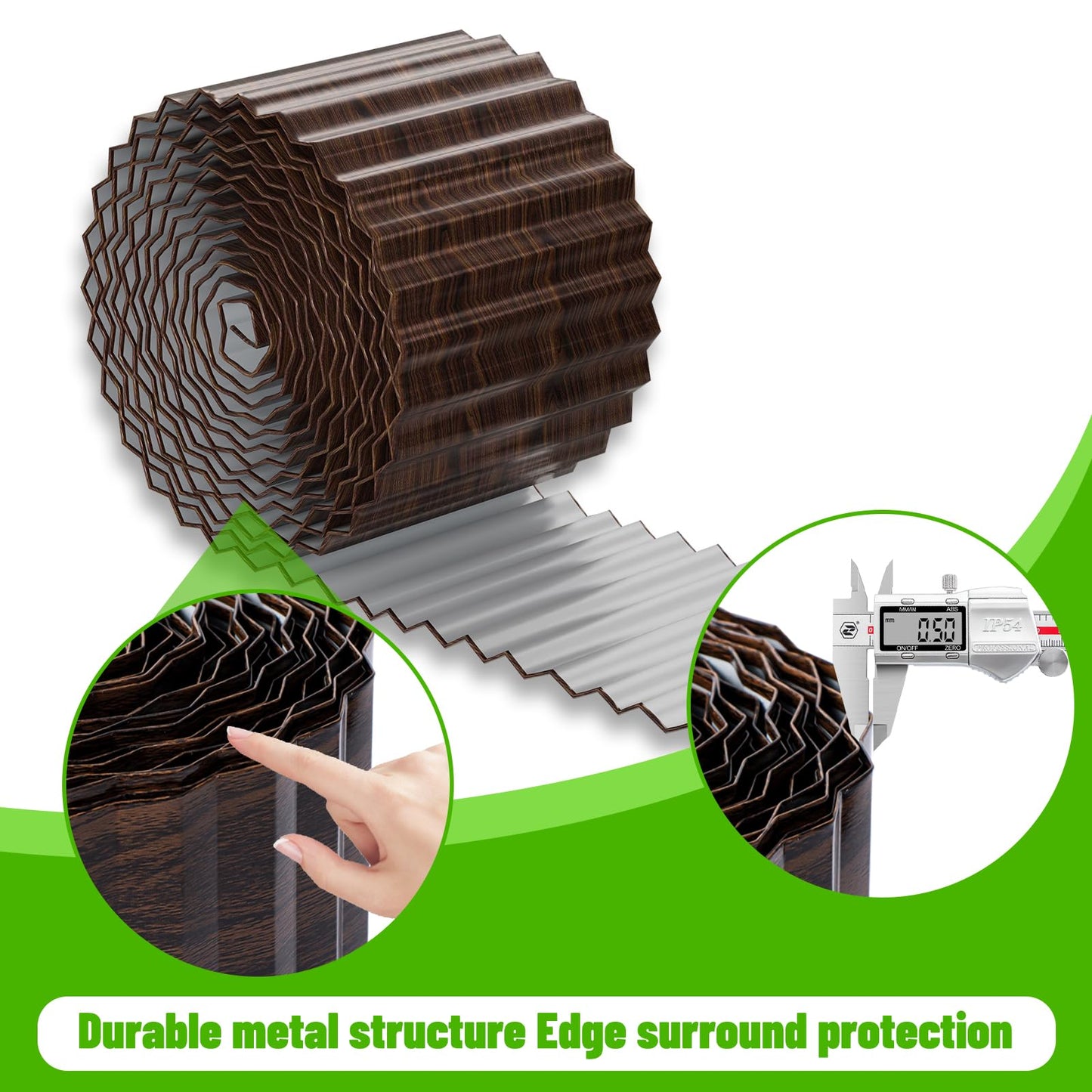 SnugNiture 3 Rolls Corrugated Metal Garden Edging,8" x 20' Landscape Edging Border,Sturdy Metal Lawn Edging for Landscaping, Garden,Flower Bed and Yard(Total 60 Ft)