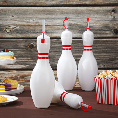 Funtery 12 Set Bowling Lovers Gifts for Men Women 25 oz Reusable Bowling Pin Plastic Water Bottles with Straws and Lids Sports Fans