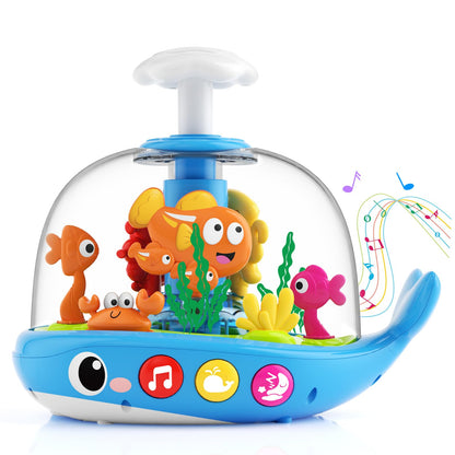 DUPHLAGT Baby Toys 6-12 Months - Toys for 1 Year Old Boy Girl Birthday Gift Press & Spin Aquarium Musical Light Up Infant Toys 12-18 Months - Bilingual Learning Toy for 1 2 Year Old (Blue)