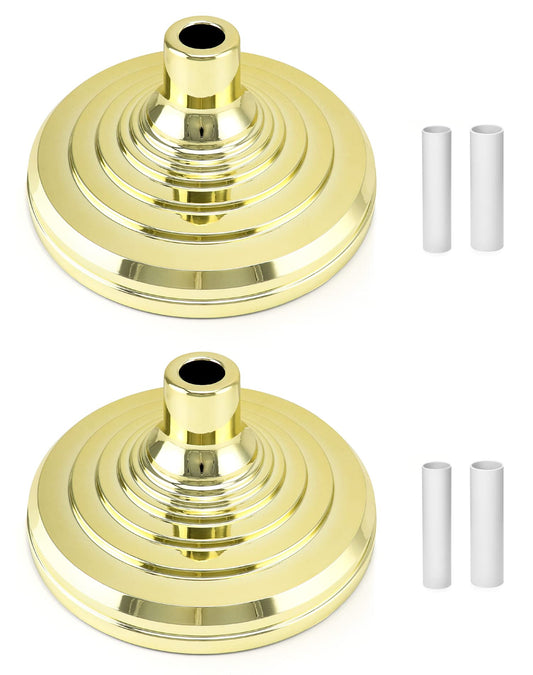 QWORK Flag Stand, 2 Pack Flag Base Stand for Indoor & Outdoor Flagpoles, Floor Base Stand, Compatible with 1.3 Inch and 1.1 Inch Diameter Flag Pole - Gold
