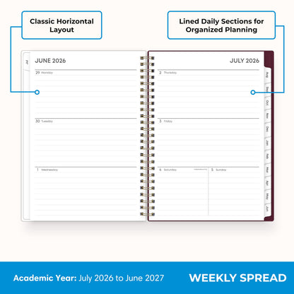 Blue Sky 2026-2027 Weekly and Monthly Academic Year Planner Calendar, July 2026 - June 2027, 5.875" x 8.625", Flexible Pocket Cover, Wirebound, Laminated Tabs, Includes Extra 30 Sheets of Notes, Dark Peonies