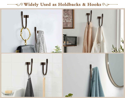 KAMANINA Curtain Holdbacks for Wall, Bronze Curtain Tiebacks Wall Mounted, Curtain Hooks Holders for Drapes, Modern Cap Finials (2 Pack)
